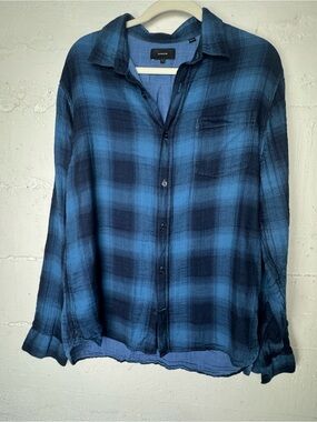 Vince Blue Plaid‎ Button-Down Shirt 100% Gauze Soft Cabincore
